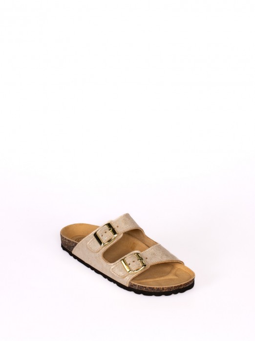 Two Straps Snake-effect leather Bio Slipper