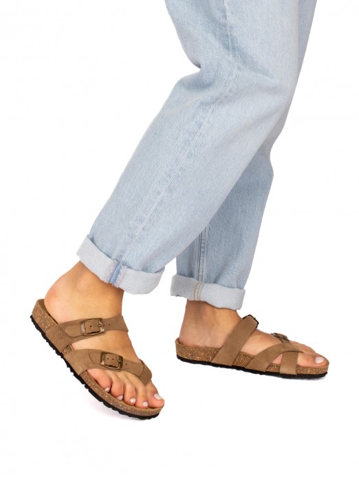 Leather Slipper with Buckle