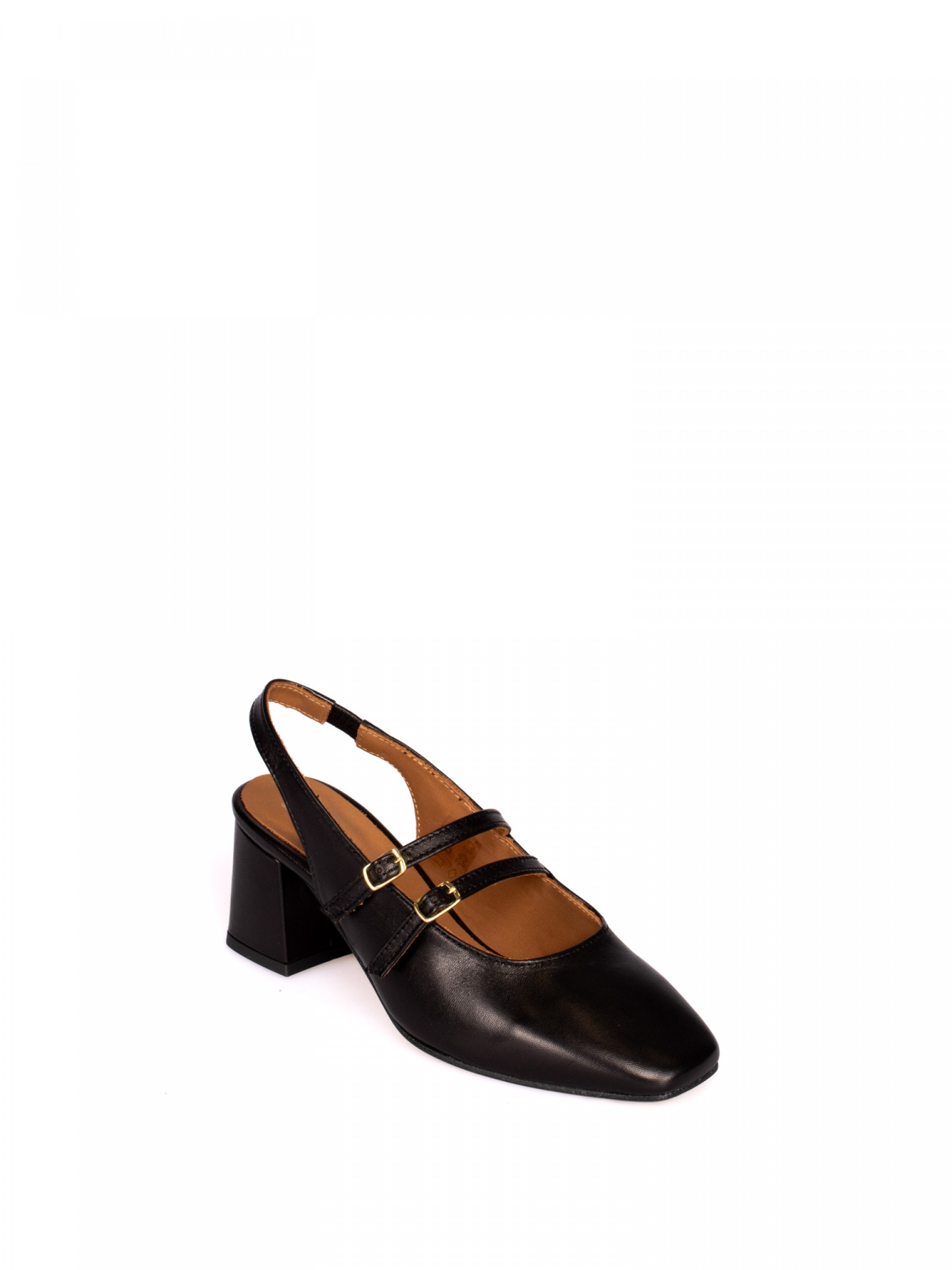 Mid-Heel Leather Shoe with Buckles