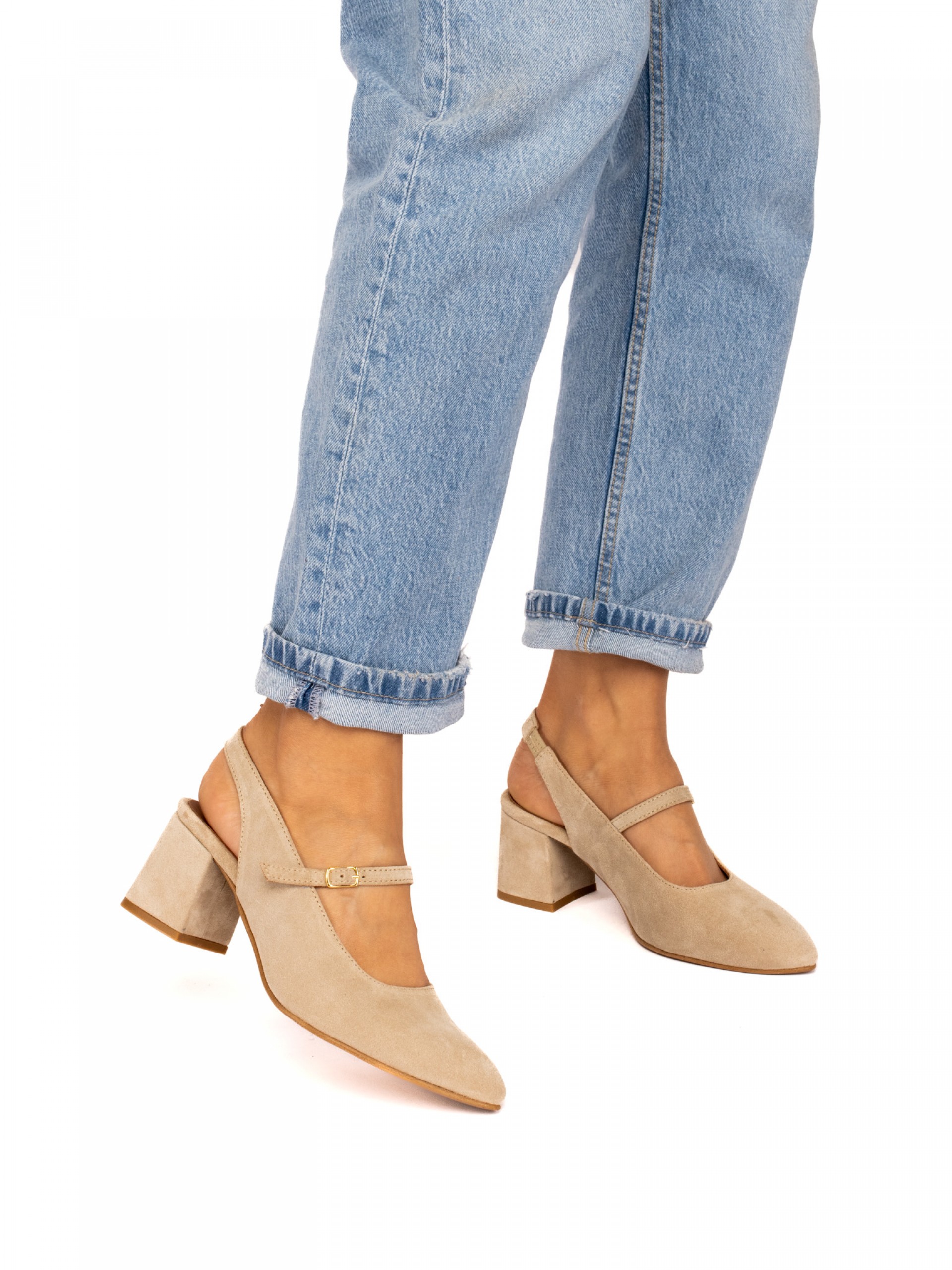 Mid-Heel Suede Shoe with Buckle