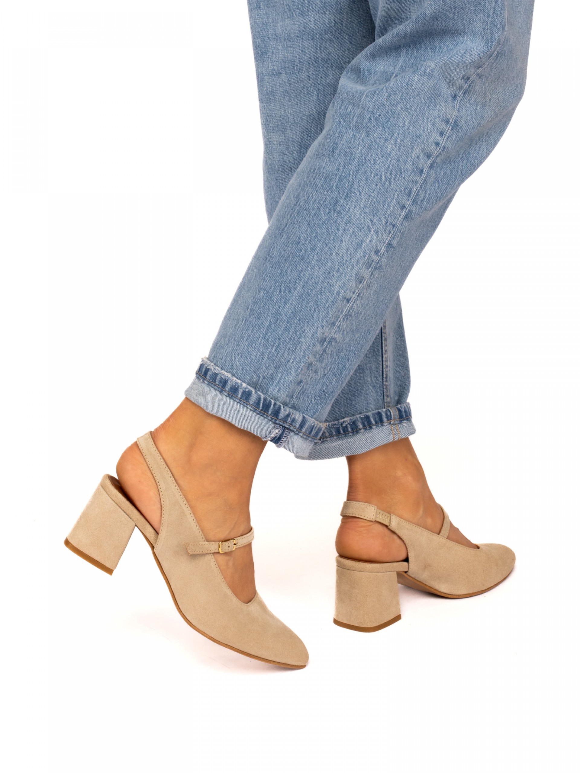 Mid-Heel Suede Shoe with Buckle