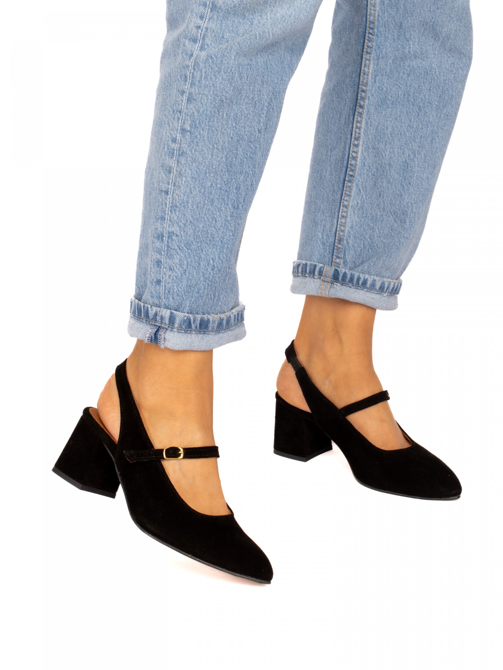 Mid-Heel Suede Shoe with Buckle