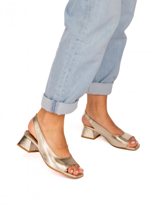 Low Heel Laminated Leather Sandal