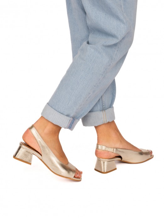 Low Heel Laminated Leather Sandal