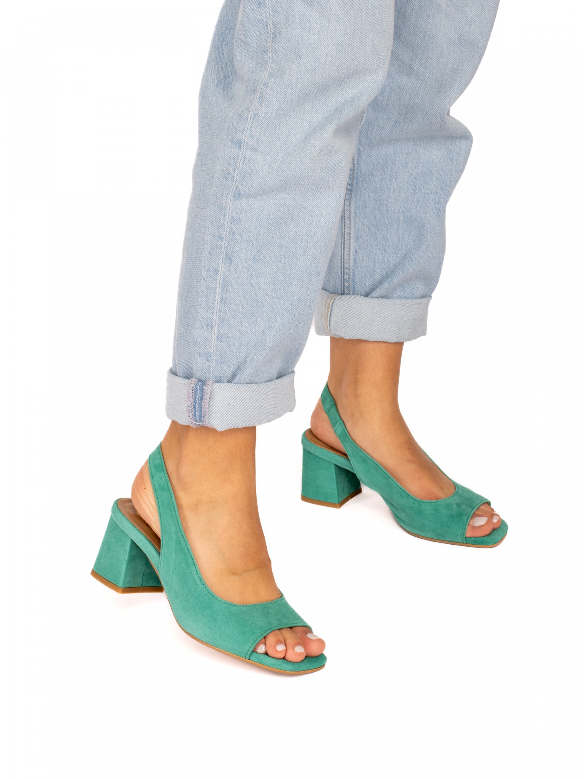 Mid-Heeled suede sandal