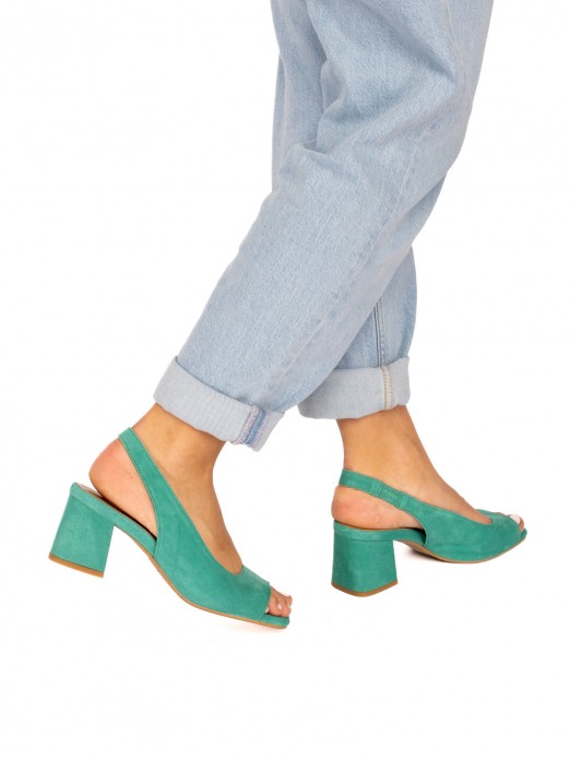 Mid-Heeled suede sandal