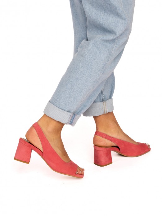 Mid-Heeled suede sandal