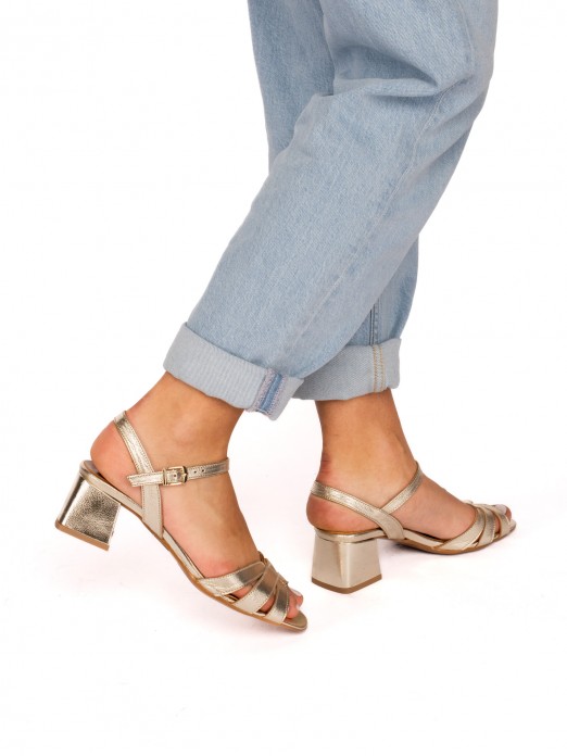 Laminated Leather High-Heeled Sandal