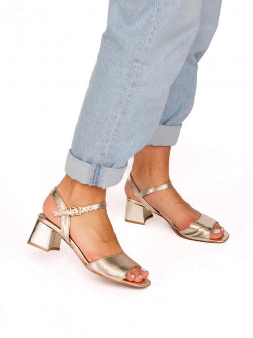 Laminated Leather High-Heeled Sandal