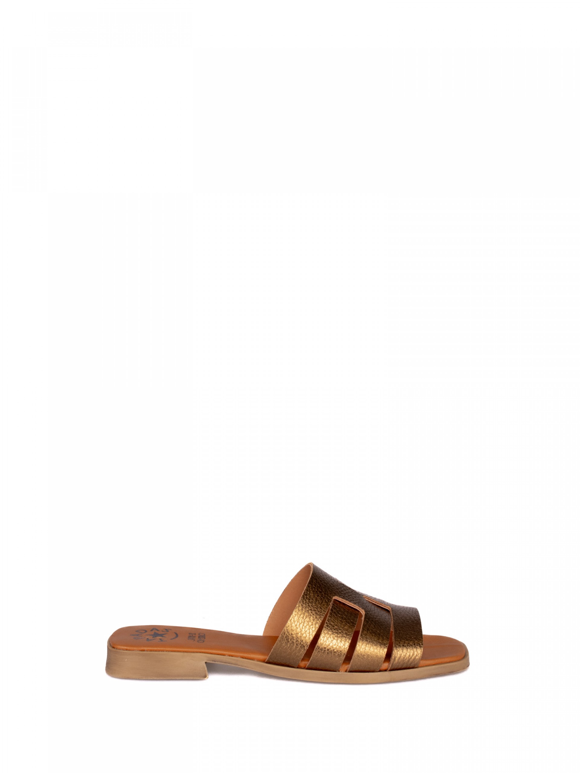 Chinela Tiras em Pele Laminada