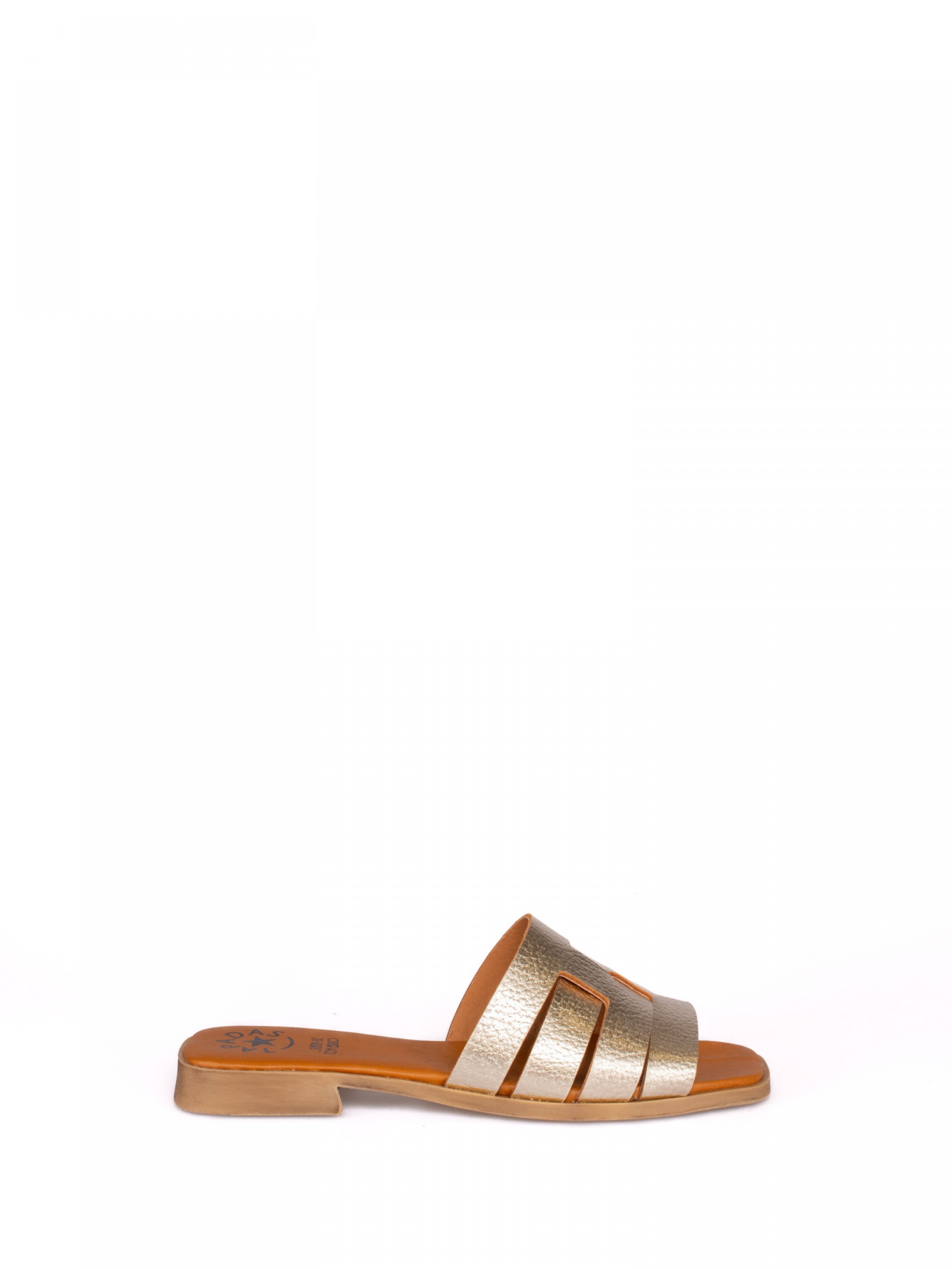 Chinela Tiras em Pele Laminada