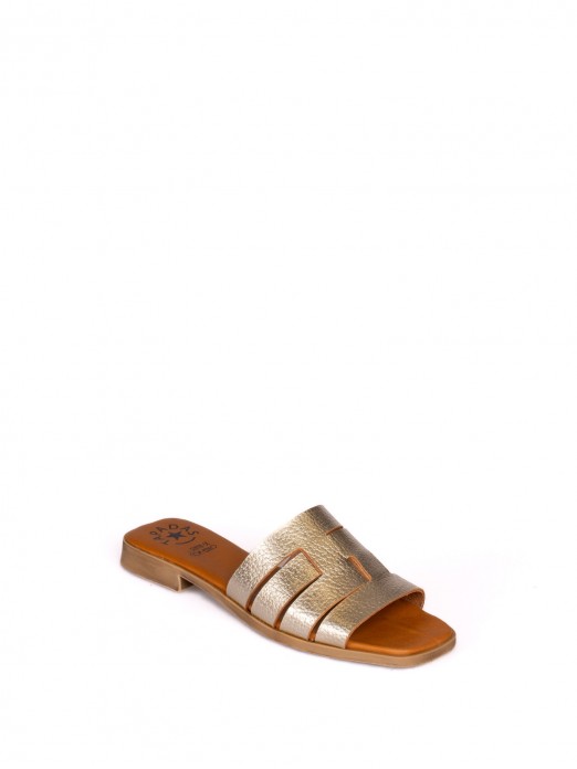Laminated Leather Cross-Strap Sandals