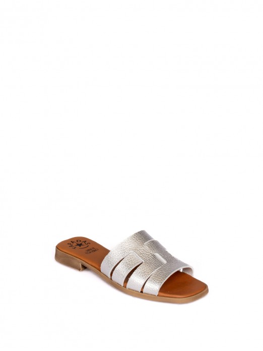 Laminated Leather Cross-Strap Sandals