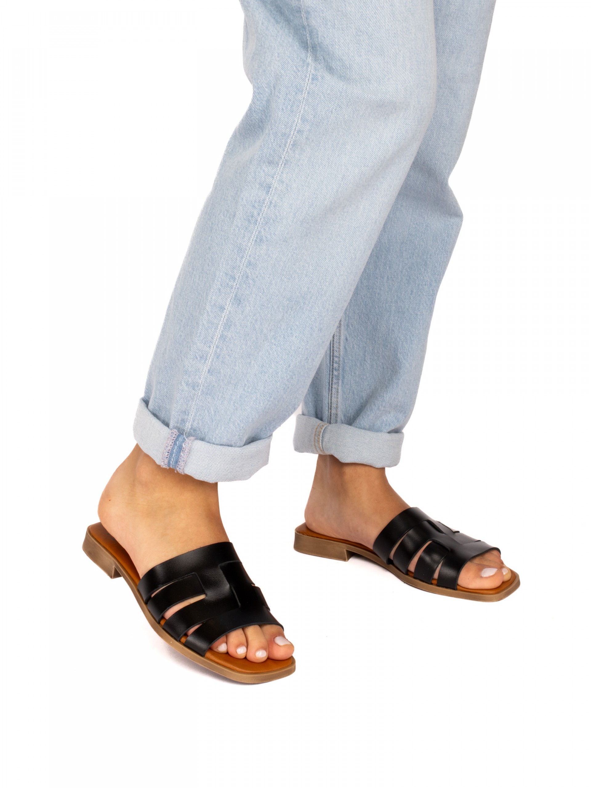 Leather Cross-Strap Sandals