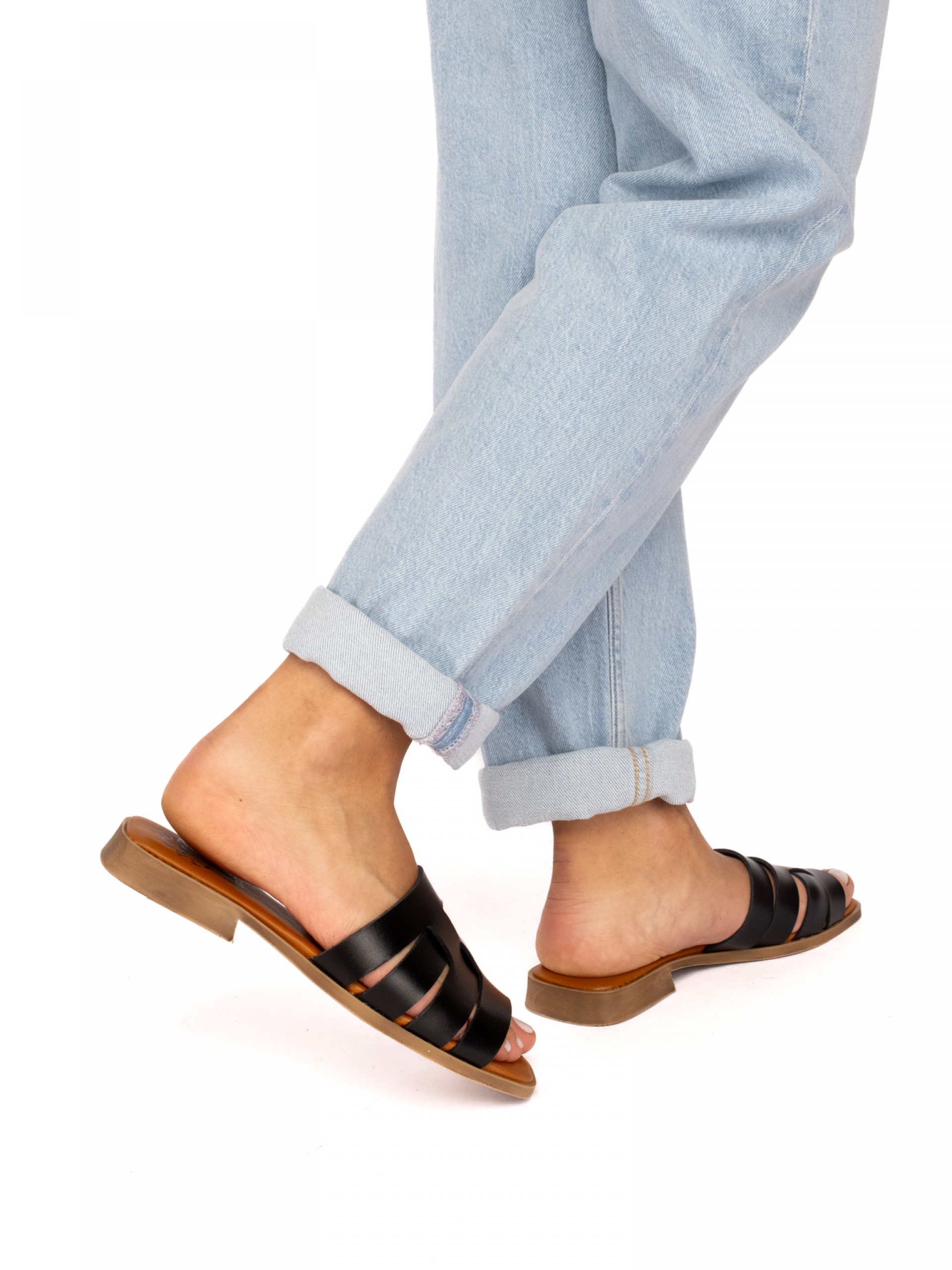 Leather Cross-Strap Sandals