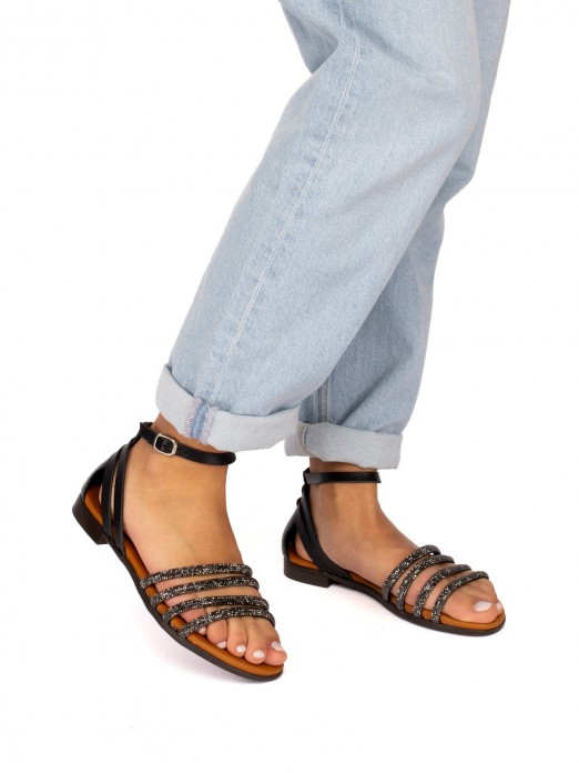 Flat Sandal with Multiple Shiny Straps