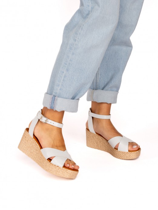 Wedge Sandal with Crossed Leather Straps