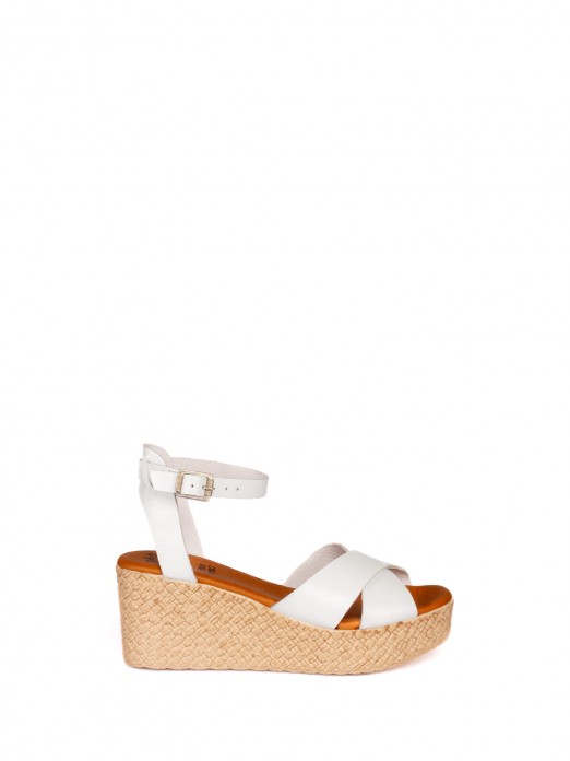 Wedge Sandal with Crossed Leather Straps