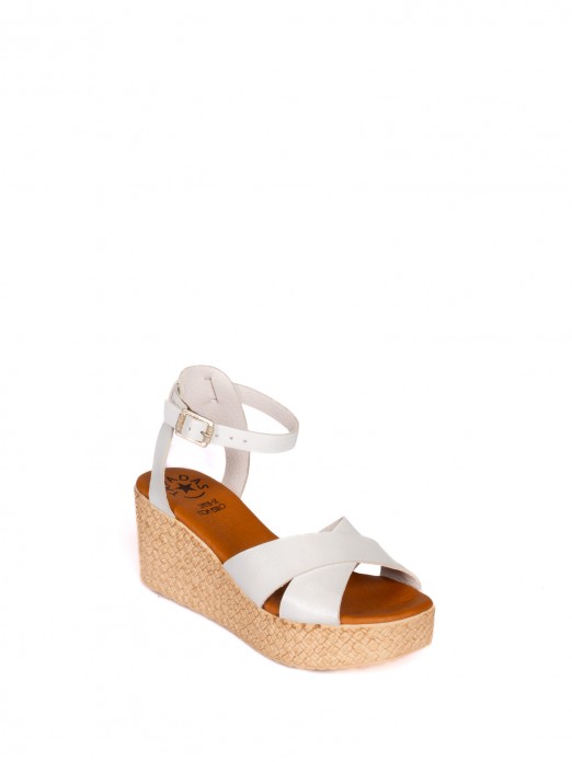 Wedge Sandal with Crossed Leather Straps