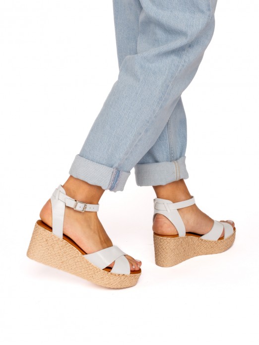 Wedge Sandal with Crossed Leather Straps