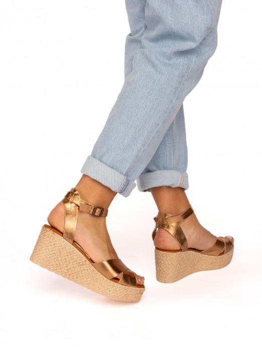 Wedge Sandal with Crossed Leather Straps
