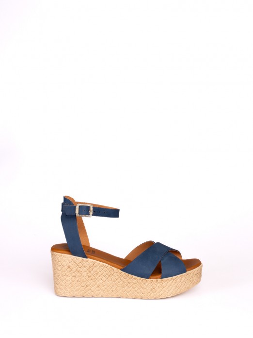 Wedge Sandal with Crossed Straps in Nubuck