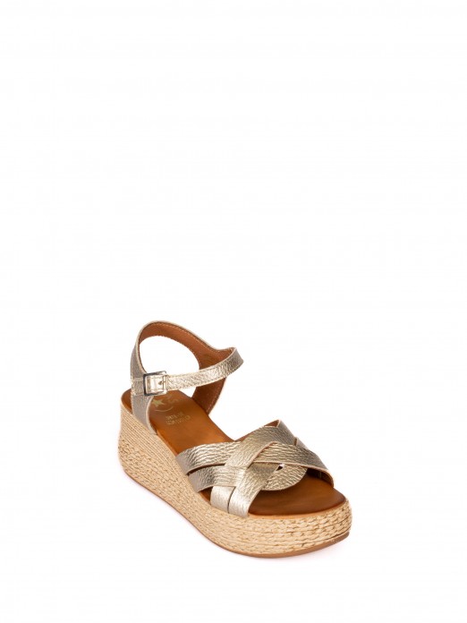 Laminated Leather Wedge Sandal