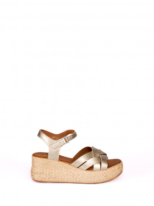 Laminated Leather Wedge Sandal