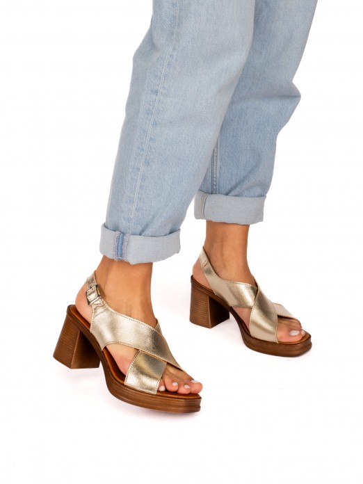 Crossed Laminated Leather Sandals