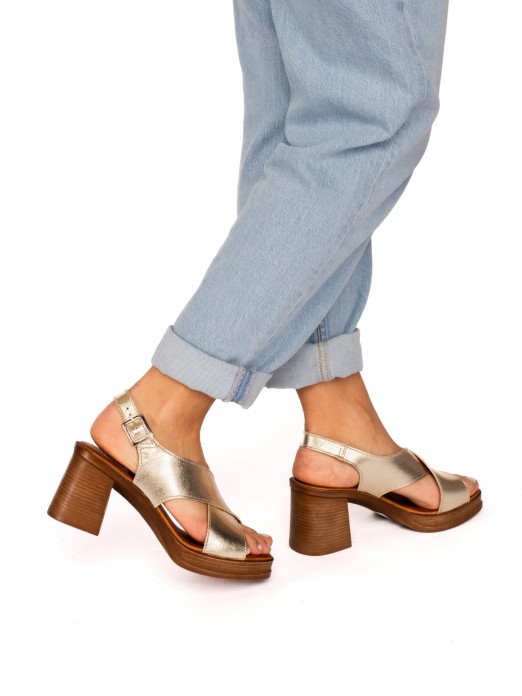 Crossed Laminated Leather Sandals