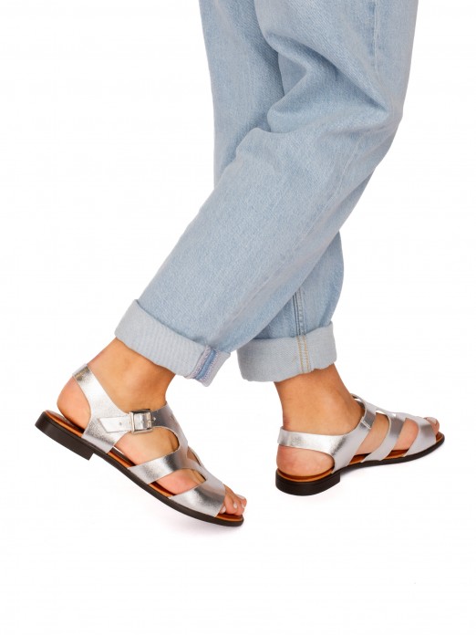 Laminated Leather Sandal with Cutouts
