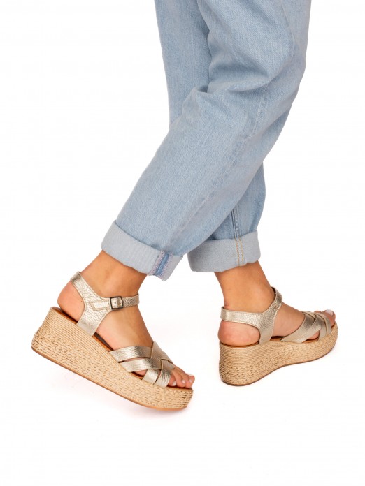 Laminated Leather Wedge Sandal