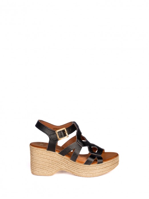 Leather  Wedge Sandal with  Straps