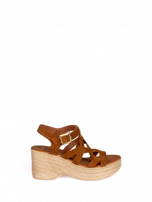 Suede Wedge Sandal with  Straps