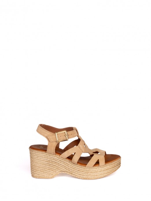 Suede Wedge Sandal with  Straps