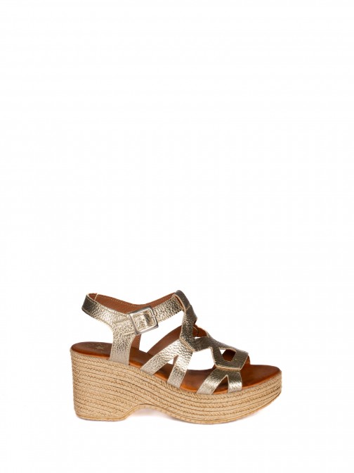 Laminated Leather Wedge Sandal with  Straps