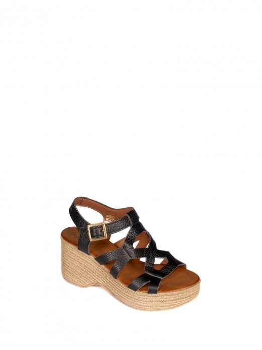 Leather  Wedge Sandal with  Straps