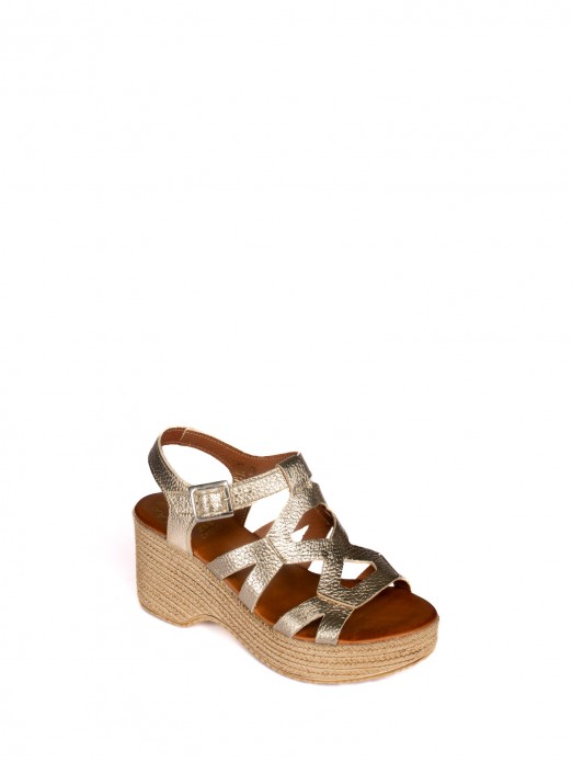 Laminated Leather Wedge Sandal with  Straps