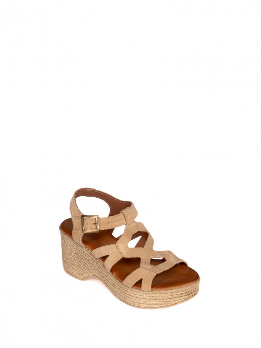 Suede Wedge Sandal with  Straps