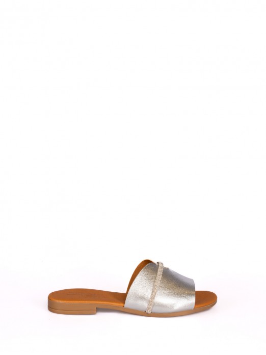 Leather Slipper with Micro-rhinestones