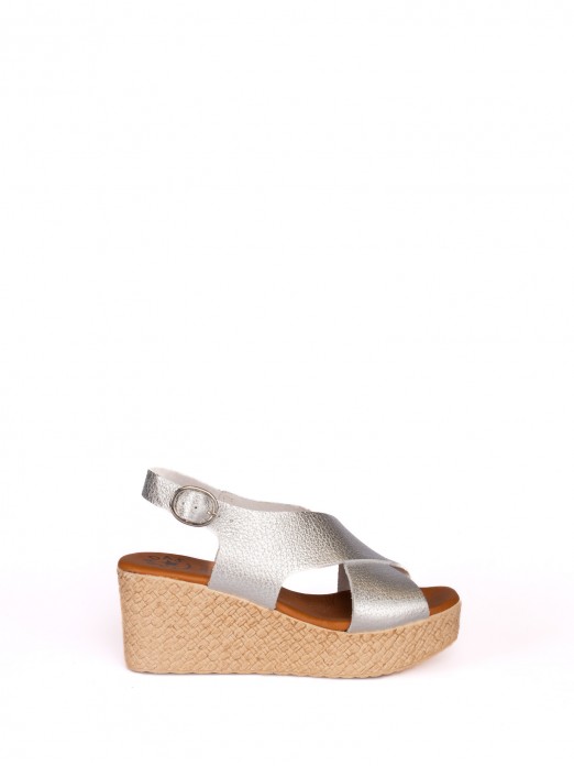 Embossed leather Wedge Sandals