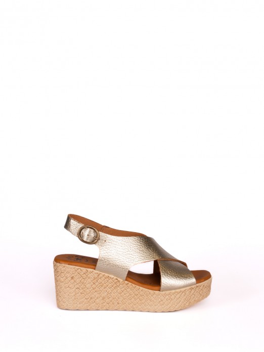 Embossed leather Wedge Sandals