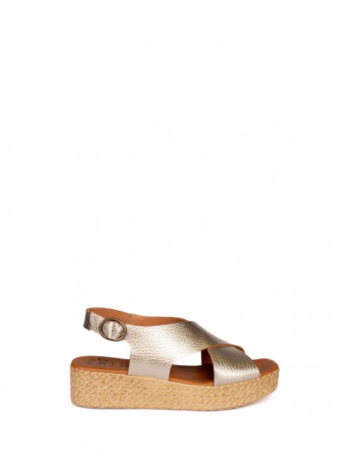 Crossed Leather Platform Sandal