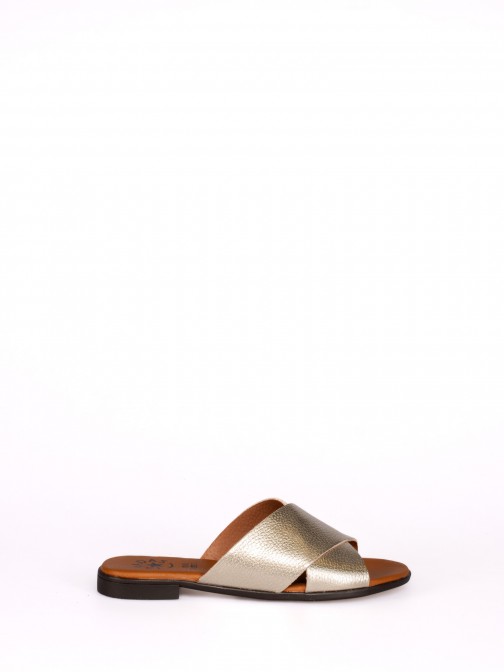 Crossed Laminated Leather Sandals