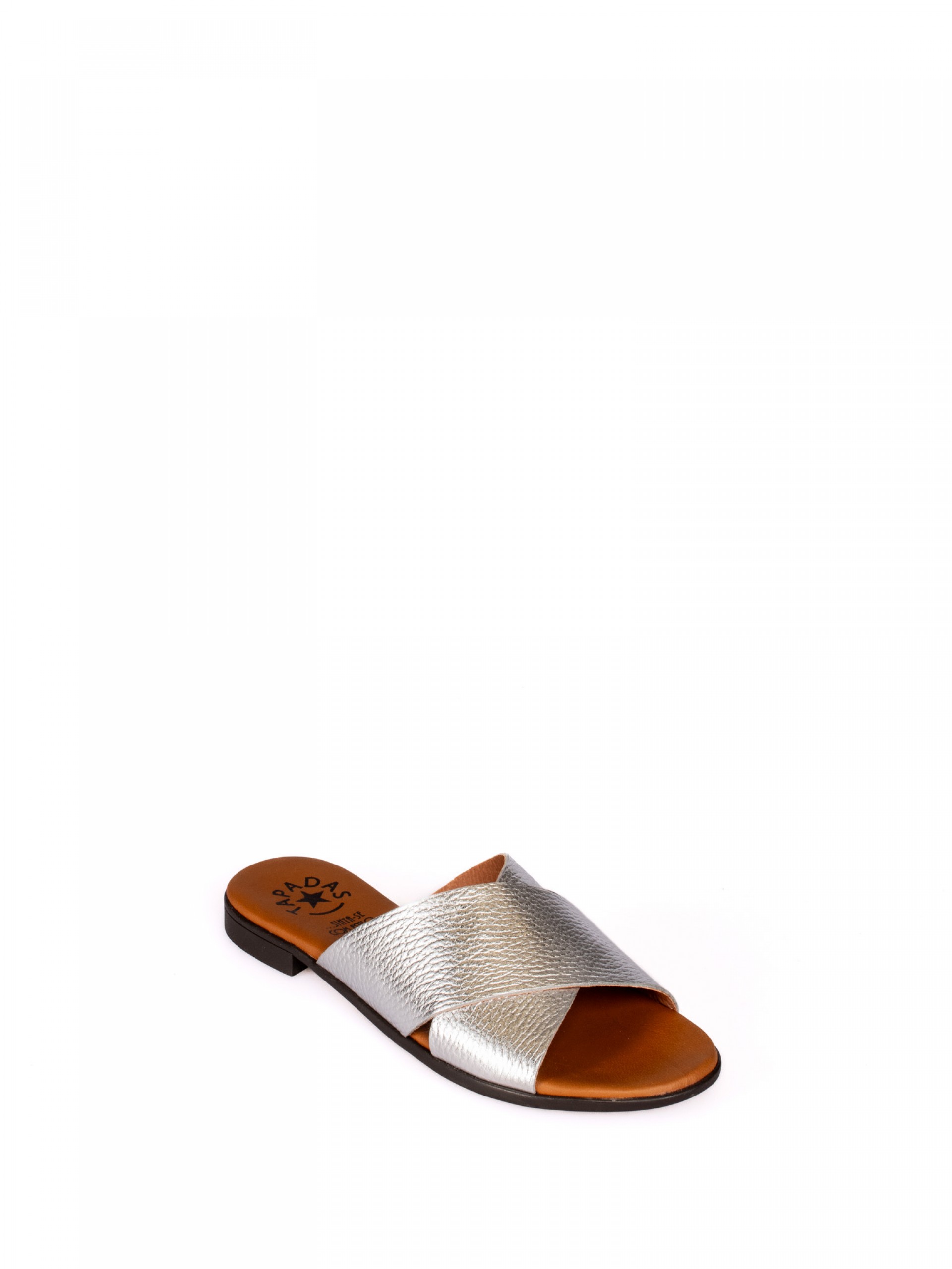 Chinela Cruzada em Pele Laminada
