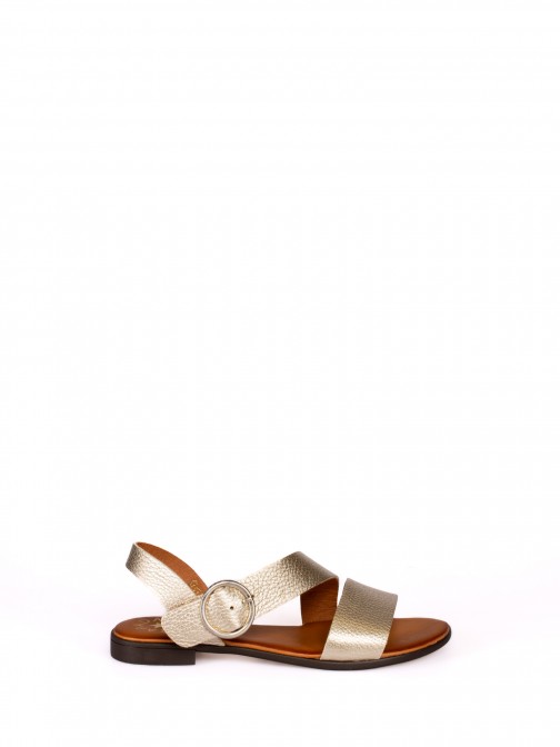 Laminated Leather Round Buckle Sandal