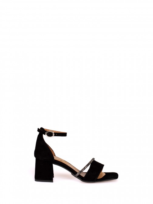 High-Heeled Suede Shoe with Ankle Strap