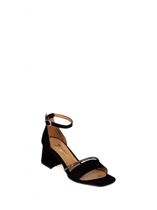 High-Heeled Suede Shoe with Ankle Strap