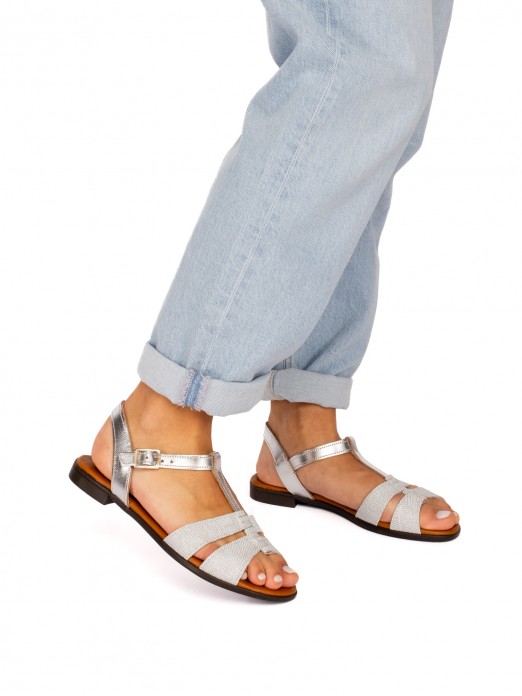 Flat Sandal with Two Leather Straps