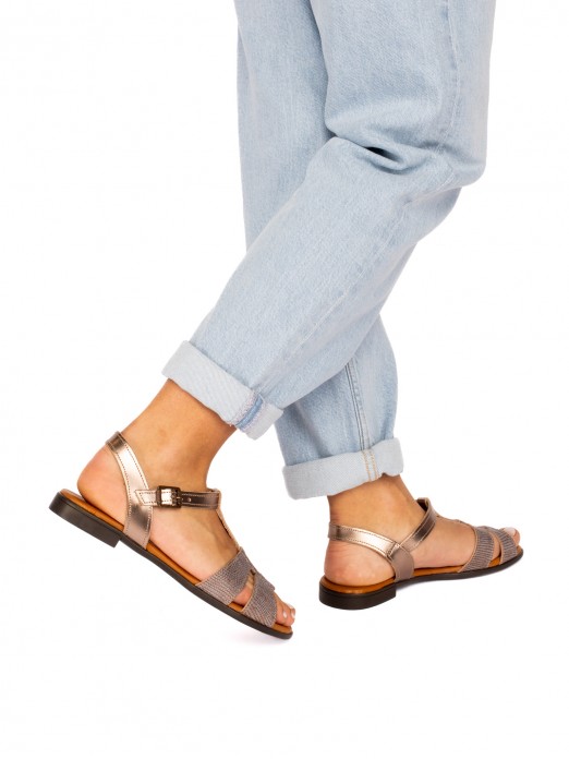 Flat Sandal with Two Leather Straps